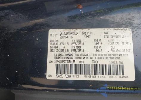 2007 Dodge Dakota Quad Laramie from USA, damaged, VIN 1D7HW58P37S180188